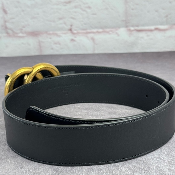 Gucci 2015 Re Edition Wide Leather Belt Gg Double Marmont Black 400593 85/34 - Picture 6 of 10